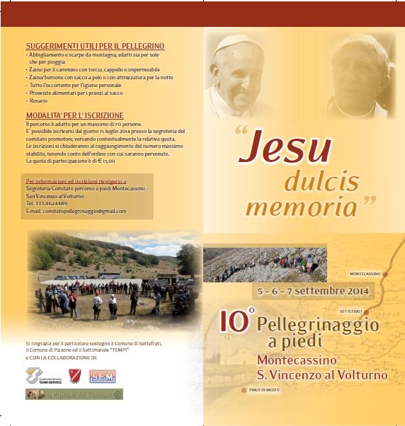 Castel di Sangro, pellegrinaggio Montecassino - San Vincenzo al Volturno. Domenica la presentazione al Pax Christi