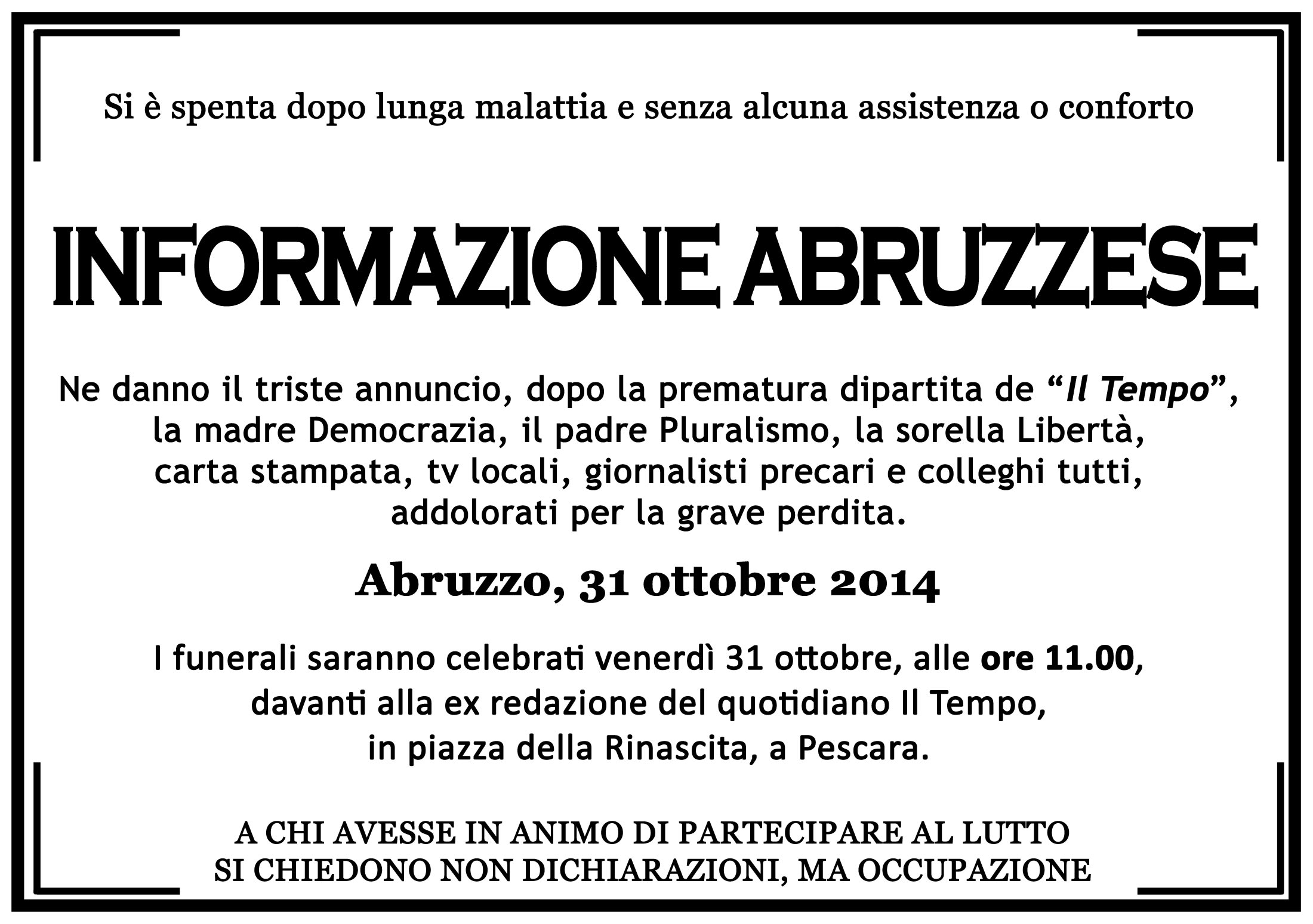 E' lutto per l'informazione regionale: muore "Il Tempo" di Abruzzo e Molise