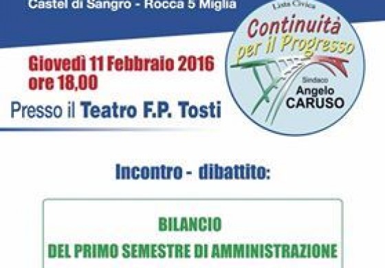 Castel di Sangro, sei mesi di governo Caruso. Stasera, ore 18 al Teatro Tosti