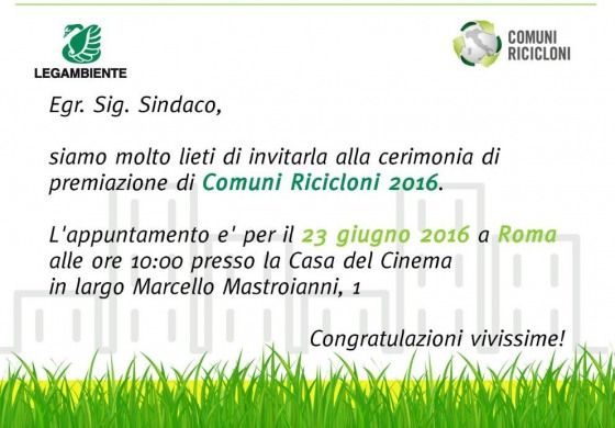 Legambiente premia l'ingresso di Castel di Sangro nella classifica dei "Comuni ricicloni 2016"