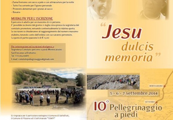 Castel di Sangro, pellegrinaggio Montecassino - San Vincenzo al Volturno. Domenica la presentazione al Pax Christi