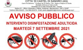 Castel Di Sangro, disinfestazione adulticida tra lunedì 6 e martedì 7 settembre 2021