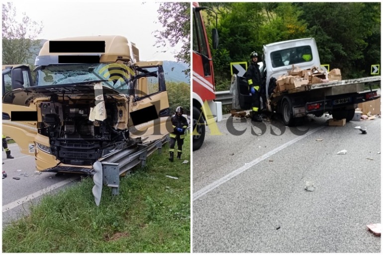 Grave incidente sulla Statale 17: Scontro frontale tra furgone e camion, gravi i conducenti